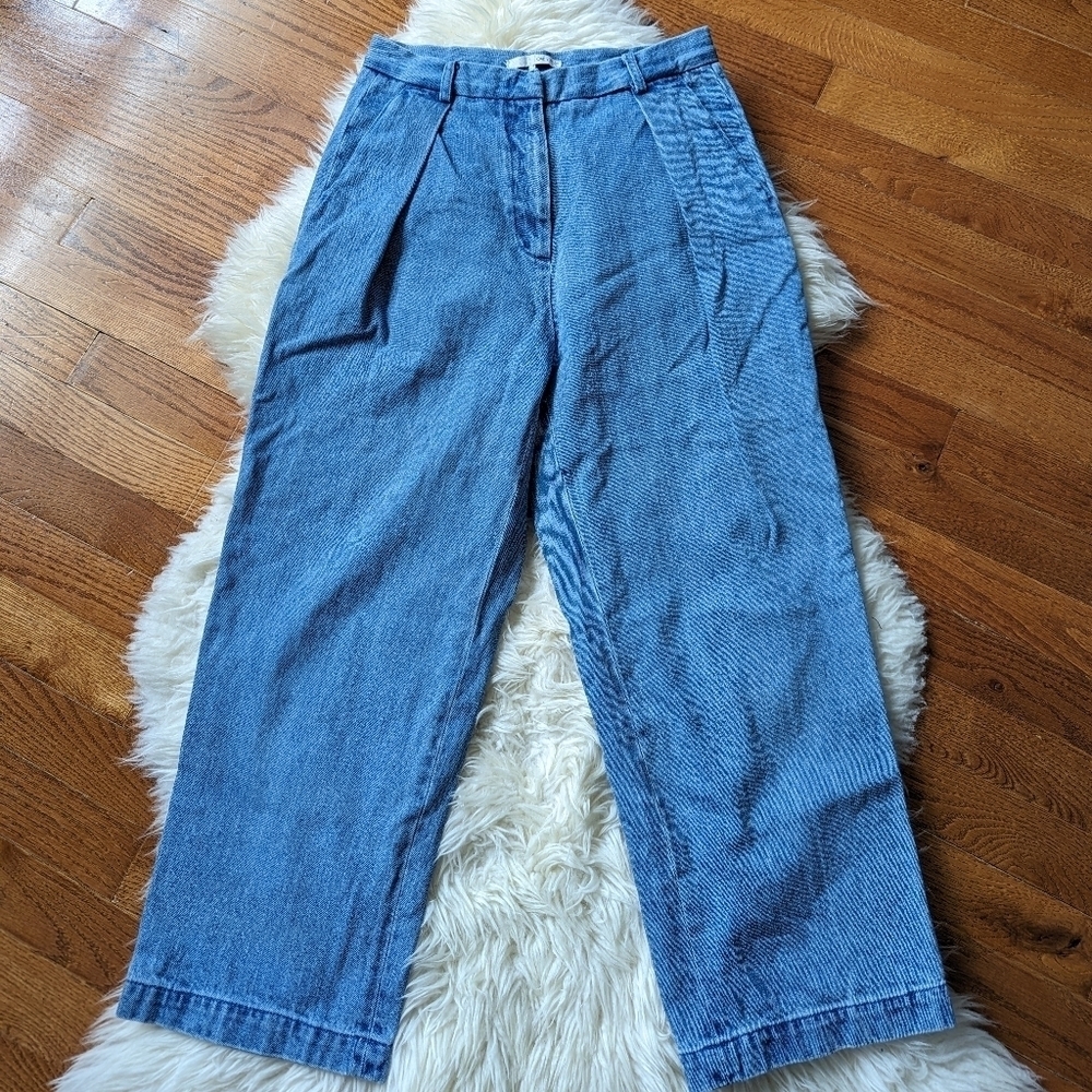 Oak + fort denim Jean pleated cropped trousers small